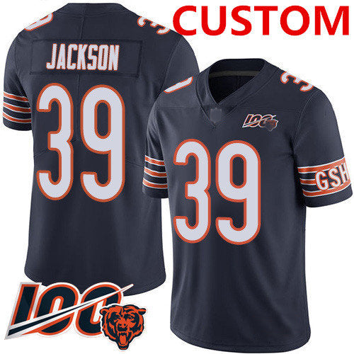 Custom C.Bears Navy Blue Team Color Men's Stitched Football 100th Season Vapor Limited Jersey Stitched Jersey Football Jerseys