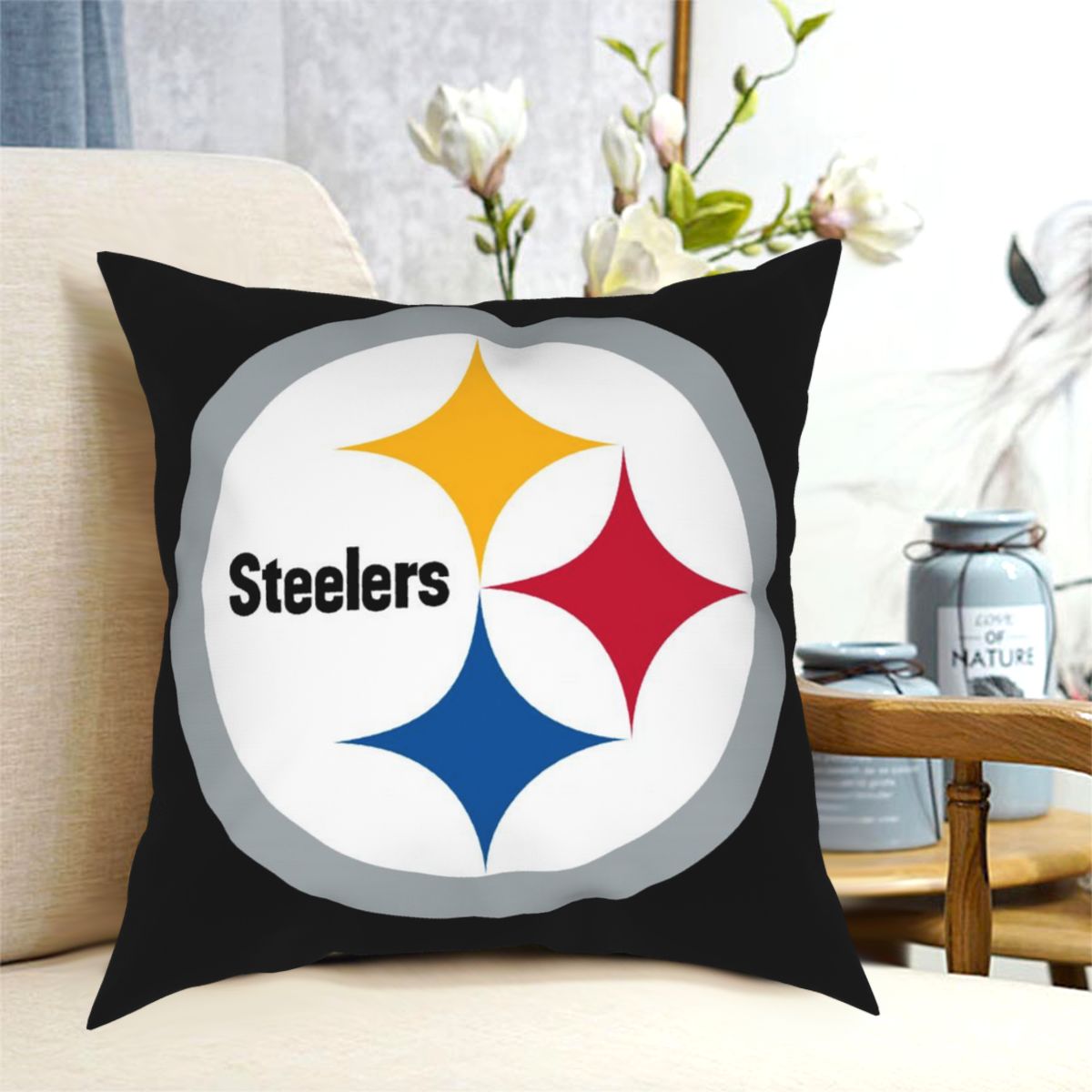 Custom Decorative Football Pillow Case Pittsburgh Steelers Black Pillowcase Personalized Throw Pillow Covers