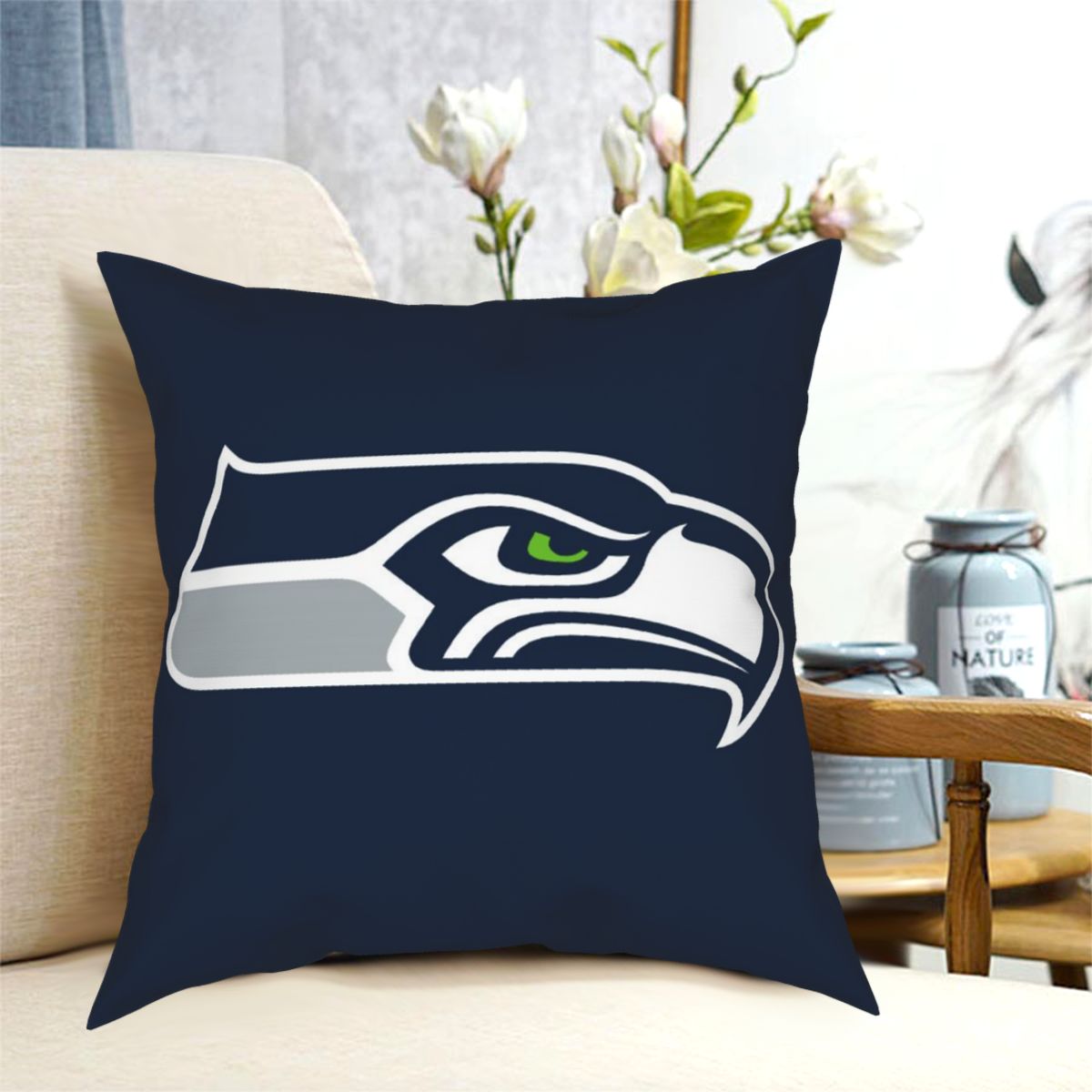 Custom Decorative Football Pillow Case Seattle Seahawks Navy Pillowcase Personalized Throw Pillow Covers
