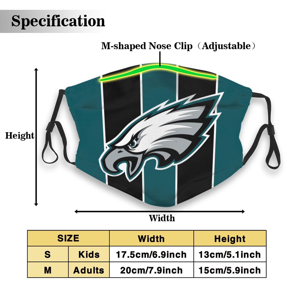 Custom Football Personalized P.Eagle 01-Green Dust Face Mask With Filters PM 2.5