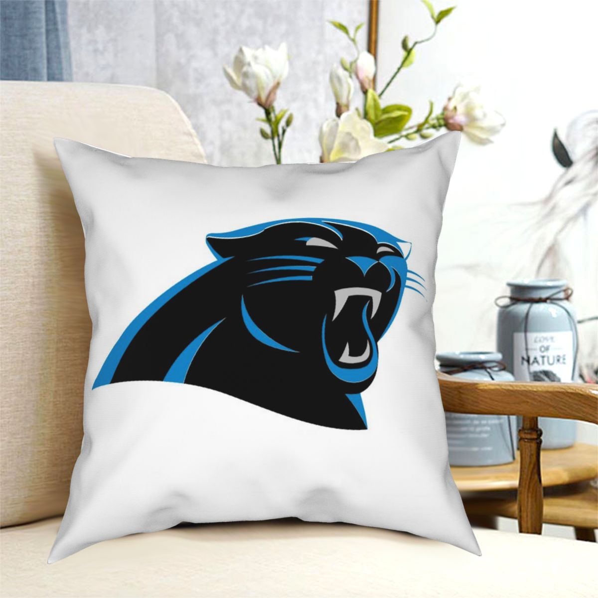 Custom Decorative Football Pillow Case Carolina Panthers White Pillowcase Personalized Throw Pillow Covers