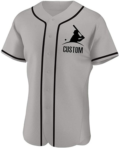 Custom Grey Stitched Baseball Jersey Personalized Button Down Baseball T Shirt