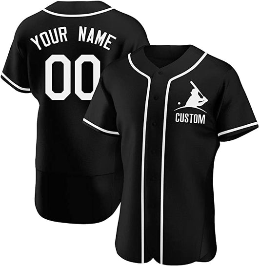Custom Black Stitched Baseball Jersey Personalized Button Down Baseball T Shirt