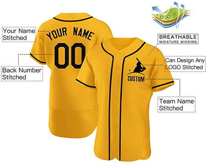 Custom Gold Stitched Baseball Jersey Personalized Button Down Baseball T Shirt