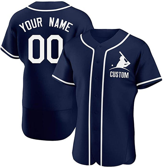 Custom Navy Stitched Baseball Jersey Personalized Button Down Baseball T Shirt