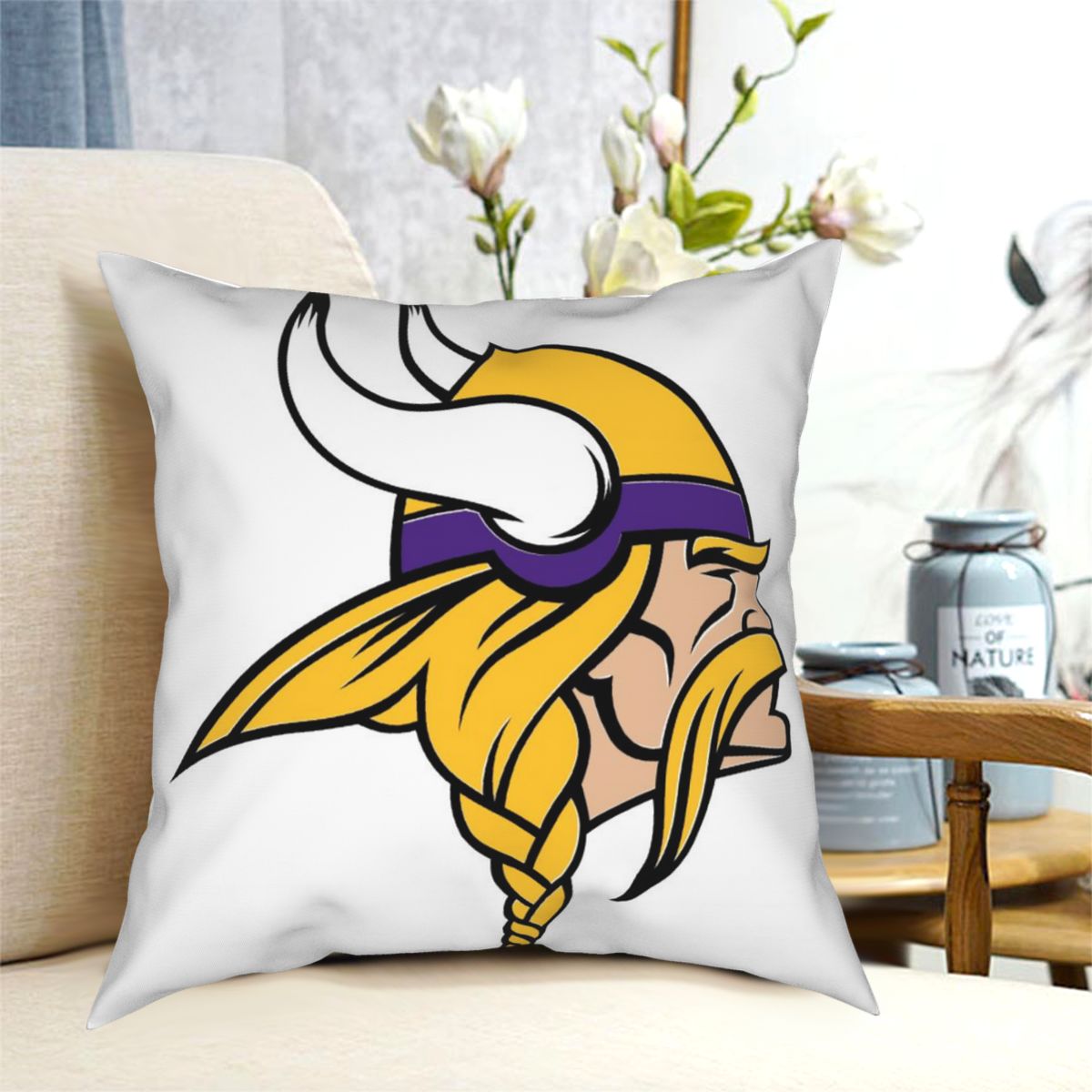 Custom Decorative Football Pillow Case Minnesota Vikings White Pillowcase Personalized Throw Pillow Covers