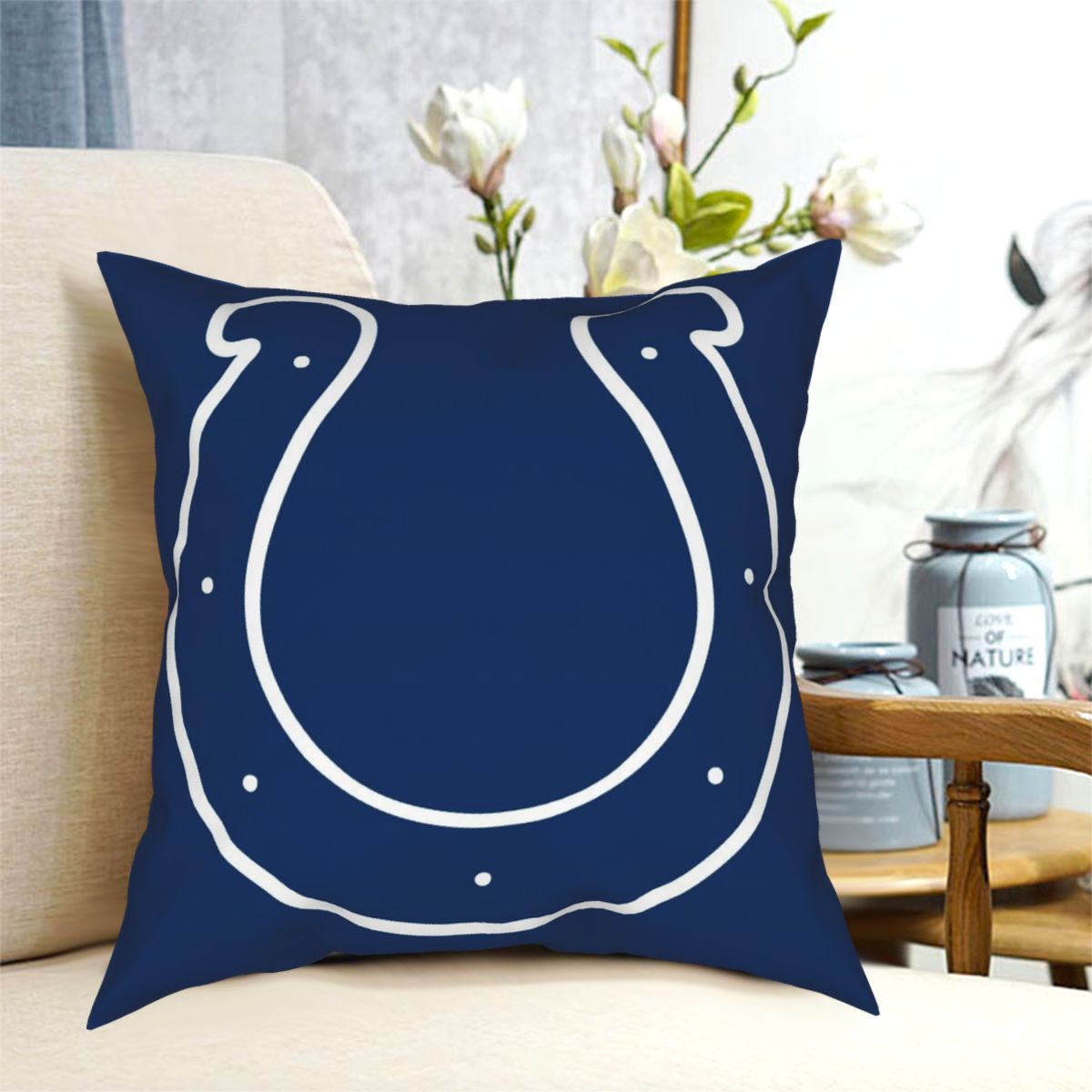Custom Decorative Football Pillow Case Indianapolis Colts Blue Pillowcase Personalized Throw Pillow Covers