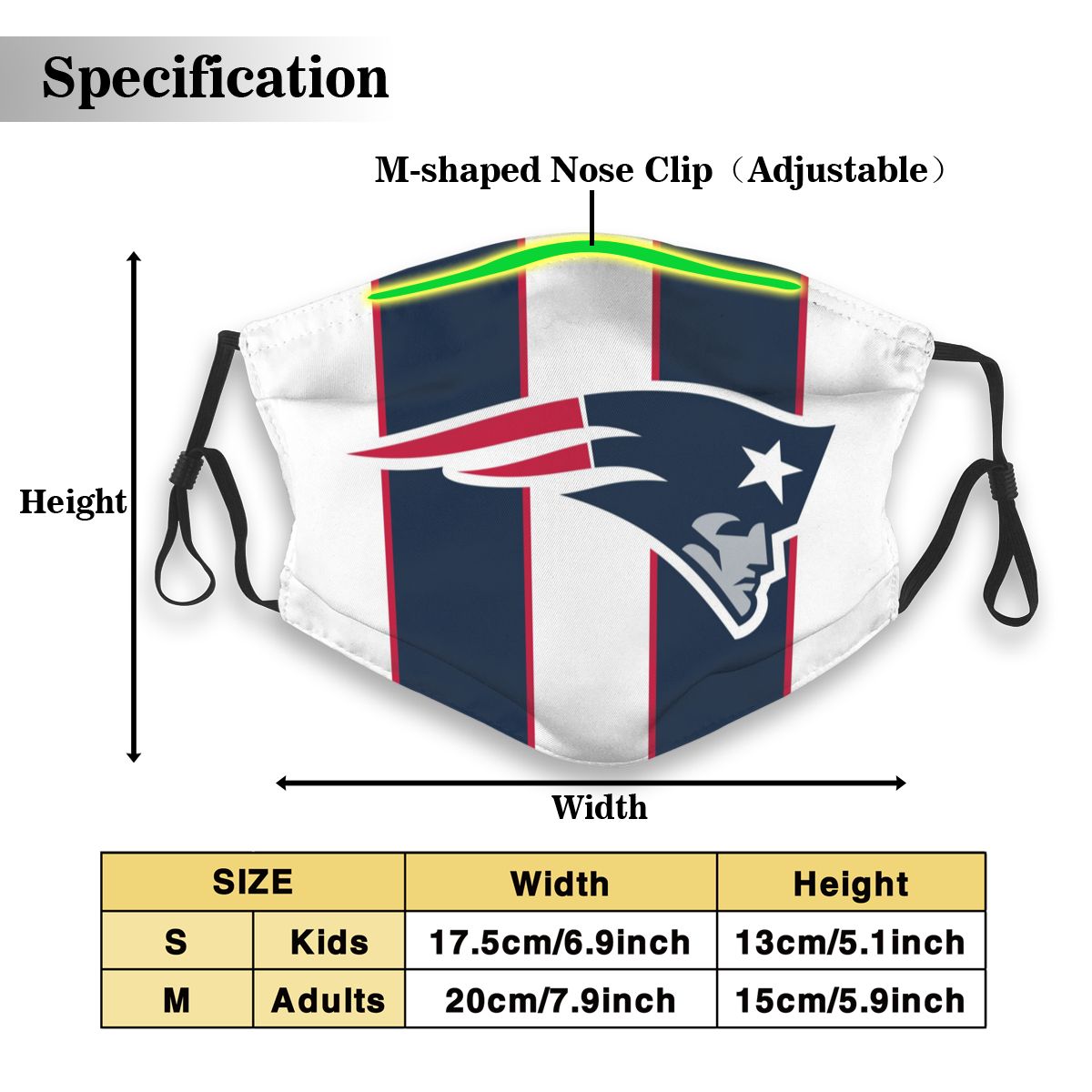 Custom Football Personalized NE.Patriot 01-White Dust Face Mask With Filters PM 2.5