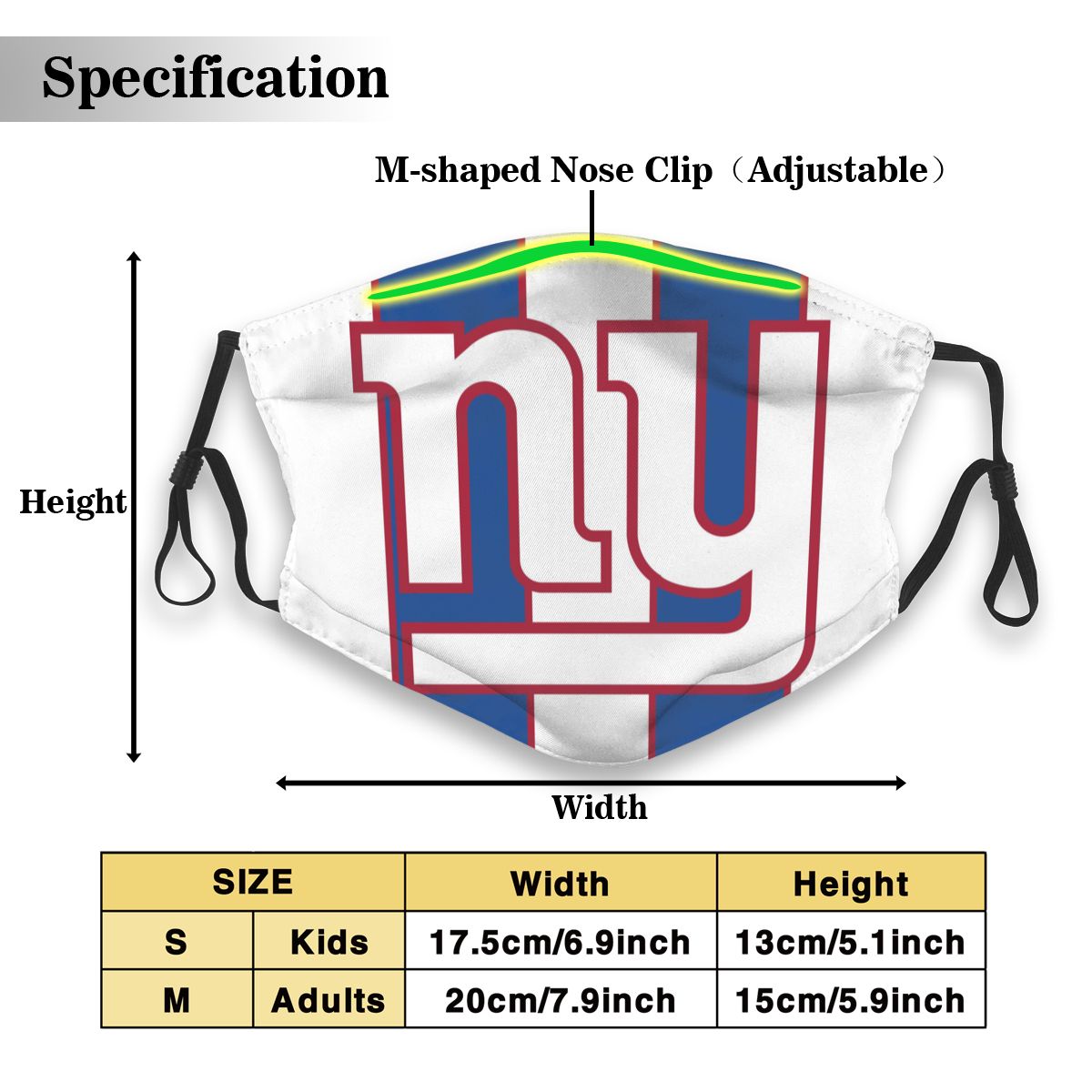 Custom Football Personalized NY.Giant 01- White Dust Face Mask With Filters PM 2.5