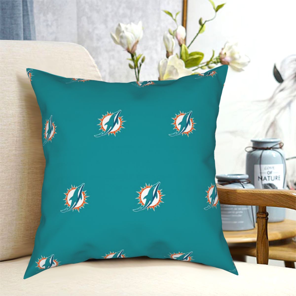 Custom Decorative Football Pillow Case Miami Dolphins Pillowcase Personalized Throw Pillow Covers