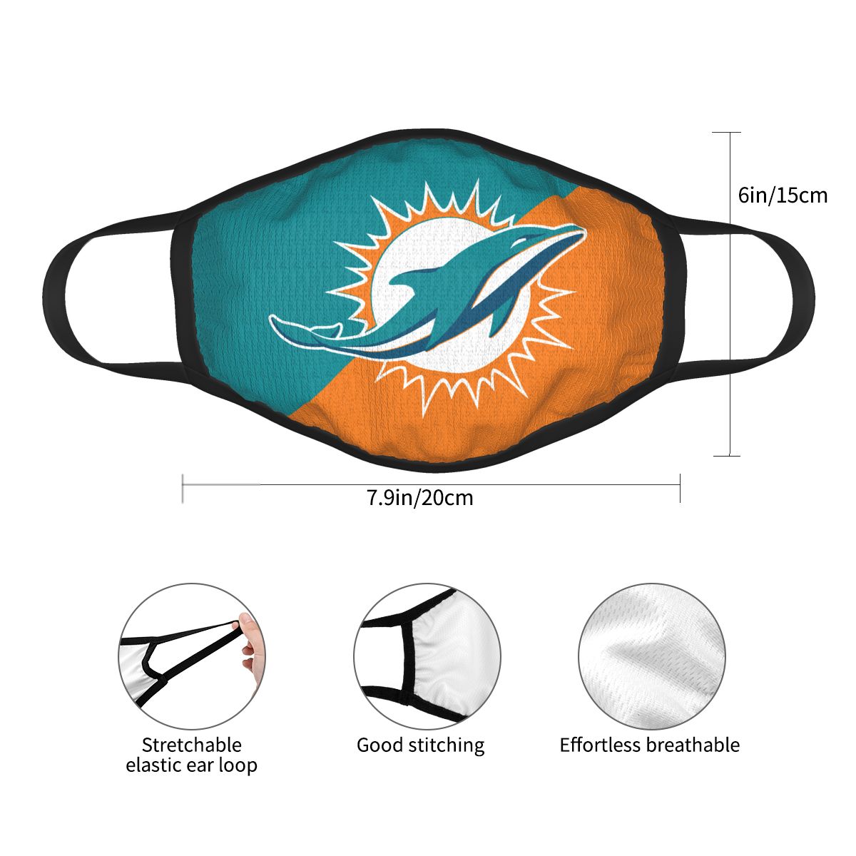 Custom Football Personalized Miami Dolphins Dust Face Mask With Filters PM 2.5