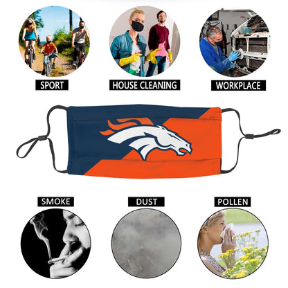 Custom Football Personalized Denver Broncos Dust Face Mask With Filters PM 2.5