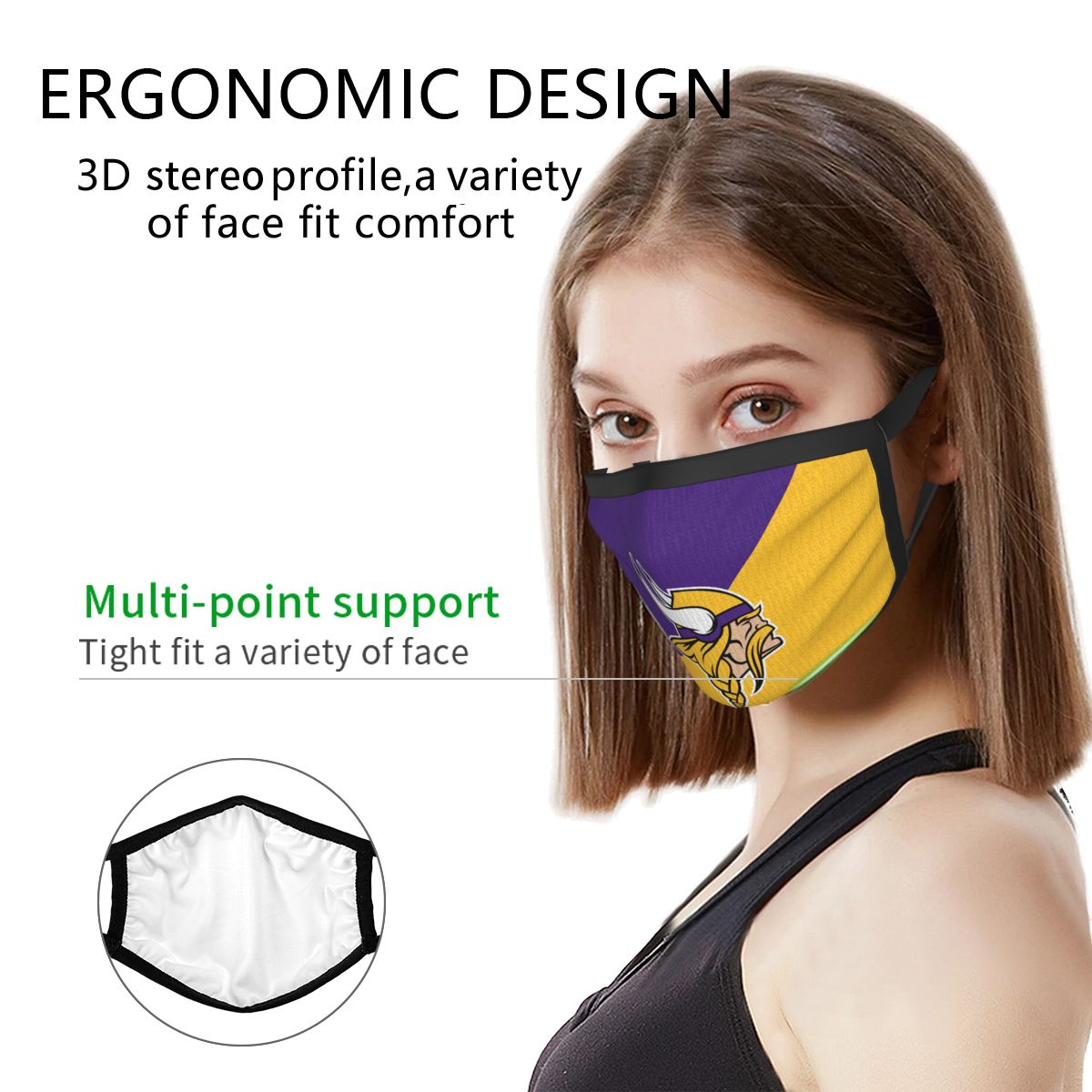 Custom Football Personalized Minnesota Vikings Dust Face Mask With Filters PM 2.5