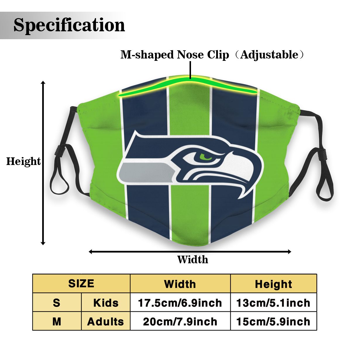 Custom Football Personalized S.Seahawk 01-Green Dust Face Mask With Filters PM 2.5