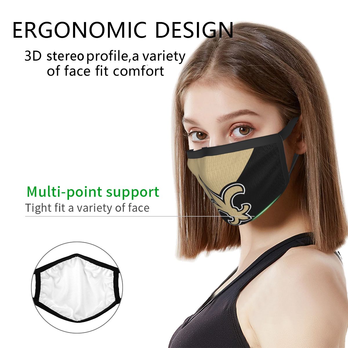 Custom Football Personalized New Orleans Saints Dust Face Mask With Filters PM 2.5