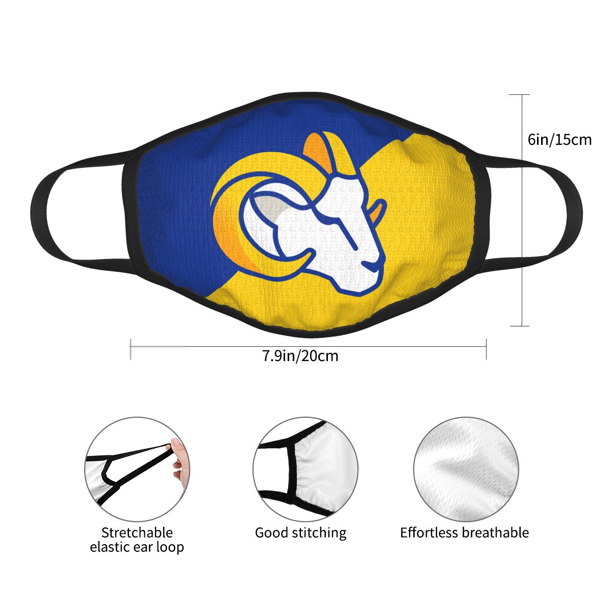 Custom Football Personalized Los Angeles Rams Dust Face Mask With Filters PM 2.5