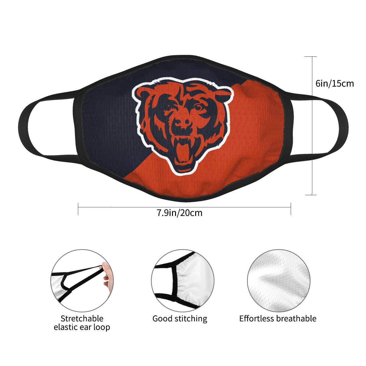 Custom Football Personalized Chicago Bears Dust Face Mask With Filters PM 2.5