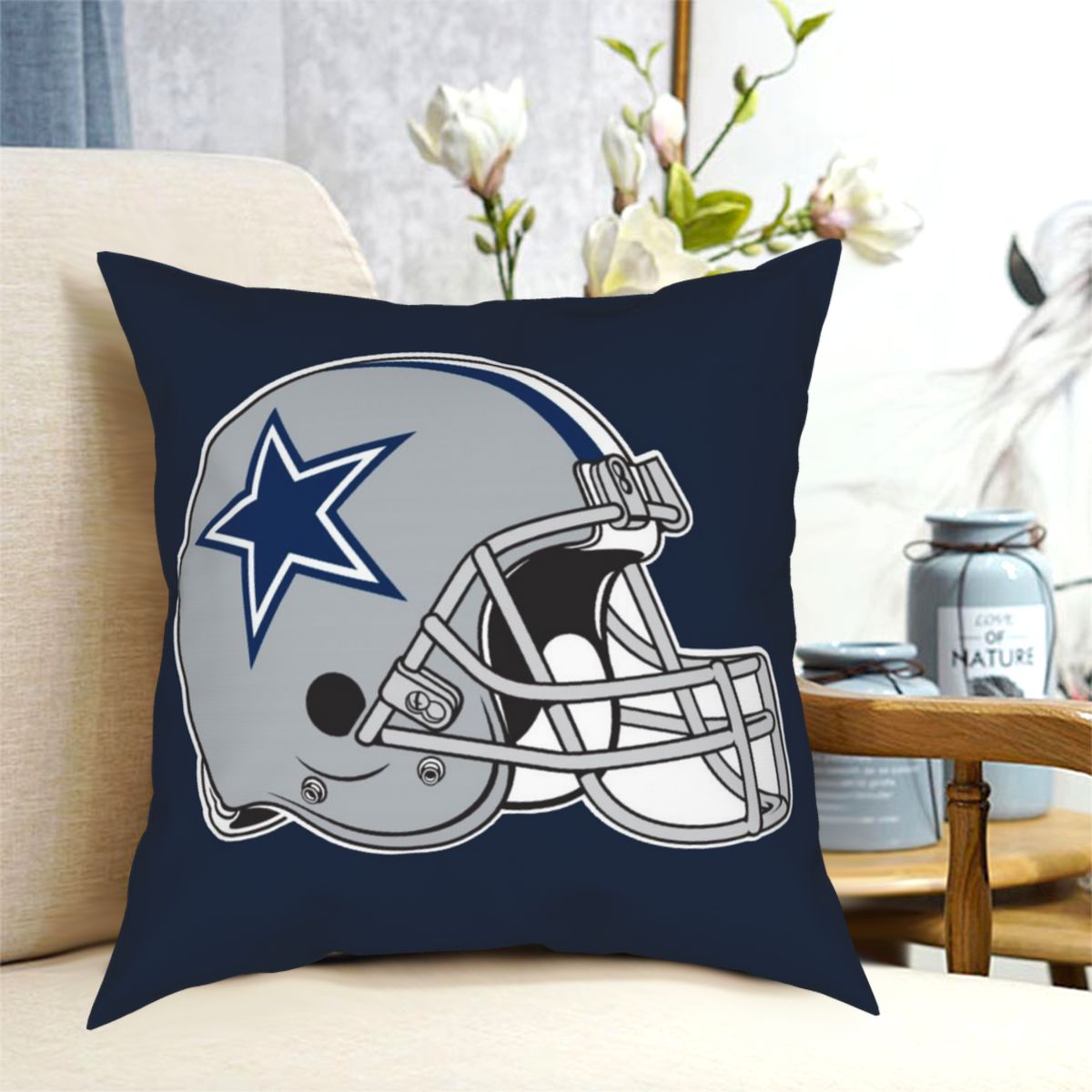 Custom Decorative Football Pillow Case Navy Dallas Cowboys Pillowcase Personalized Throw Pillow Covers
