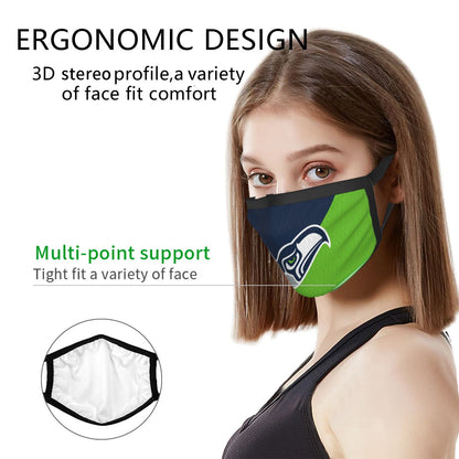 Custom Football Personalized Seattle Seahawks Dust Face Mask With Filters PM 2.5