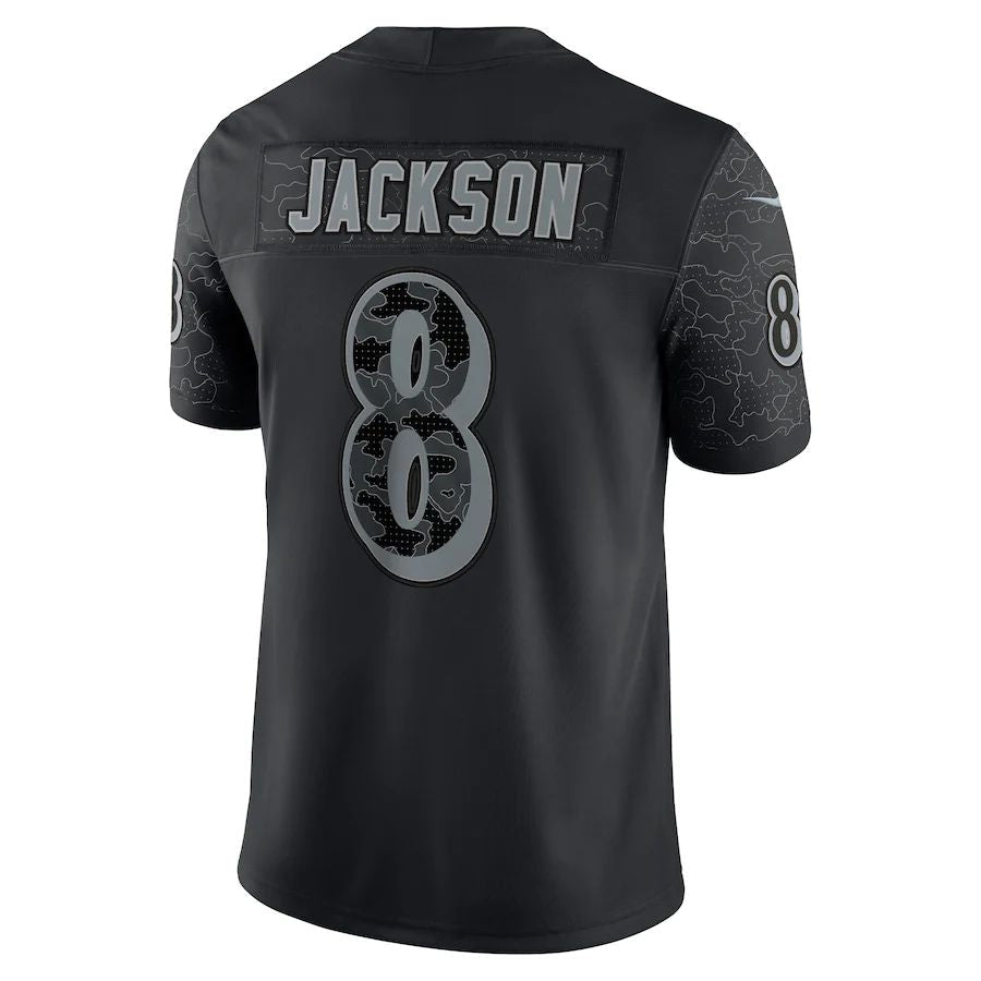 B.Ravens #8 Lamar Jackson Black RFLCTV Limited Jersey Stitched American Football Jerseys