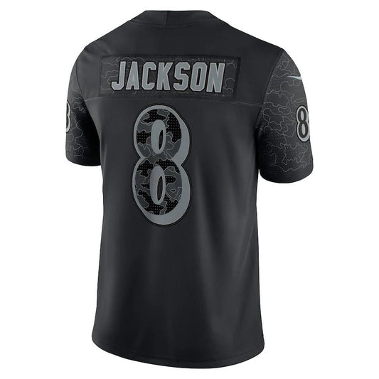 B.Ravens #8 Lamar Jackson Black RFLCTV Limited Jersey Stitched American Football Jerseys