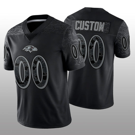 Custom Football Baltimore Ravens Stitched Black RFLCTV Limited Jersey