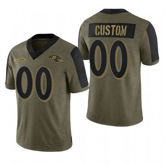 Custom B.Ravens Football Jerseys Olive 2022 Salute To Service Limited Jersey Name And Number Christmas Birthday Gift