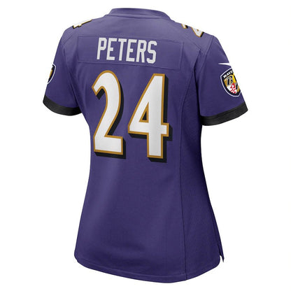 B.Ravens #24 Marcus Peters Purple Game Jersey Stitched American Football Jerseys