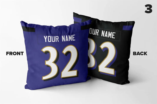 Set of 2 Custom Team Baltimore Ravens Black Purple Decorative Throw Pillow Case Print Personalized Football Style Fans Name & Number Birthday Gift