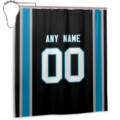 Custom Football Carolina Panthers style personalized shower curtain custom design name and number set of 12 shower curtain hooks Rings