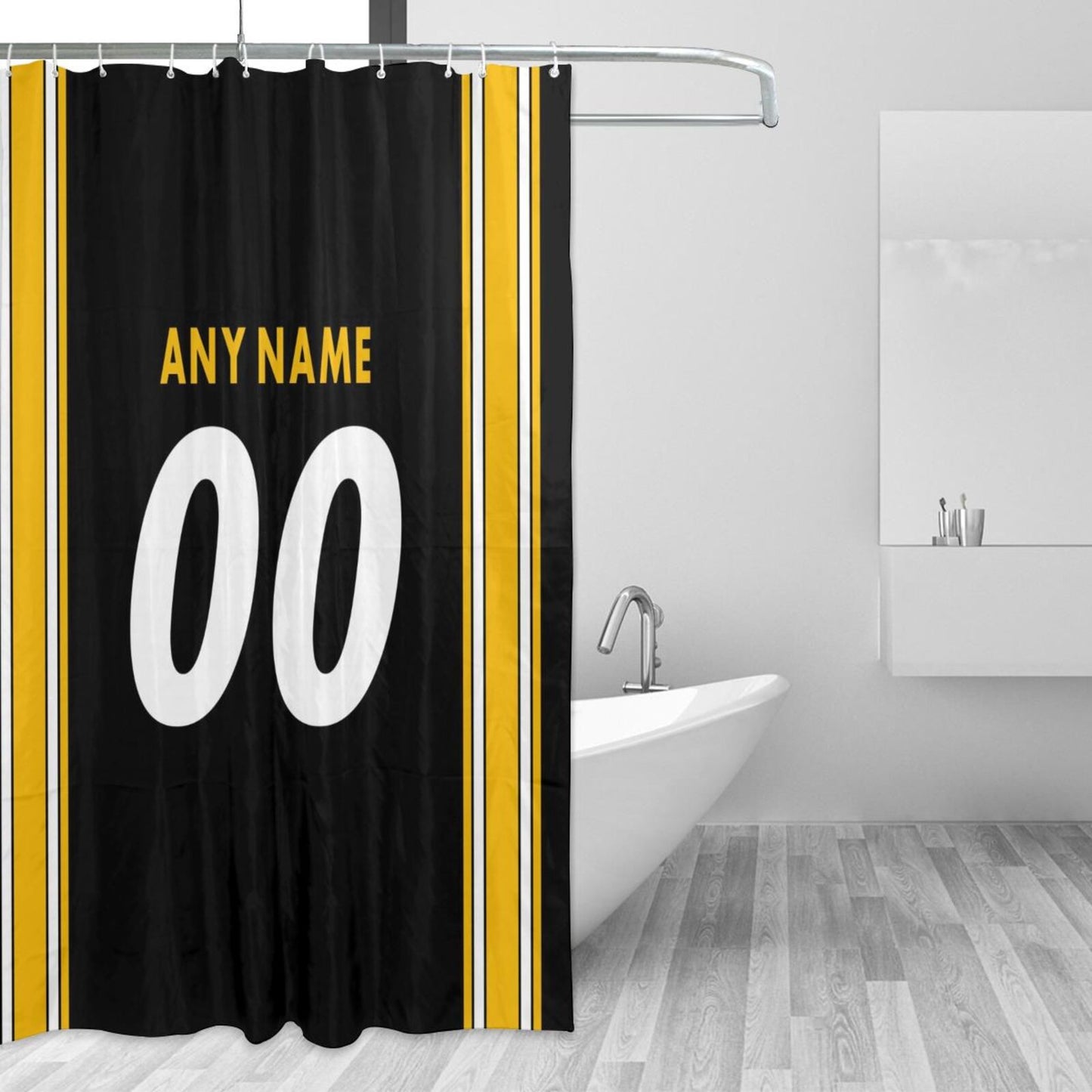 Custom Football Pittsburgh Steelers style personalized shower curtain custom design name and number set of 12 shower curtain hooks Rings