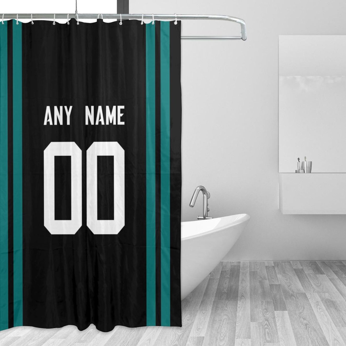 Custom Football Jacksonville Jaguars style personalized shower curtain custom design name and number set of 12 shower curtain hooks Rings