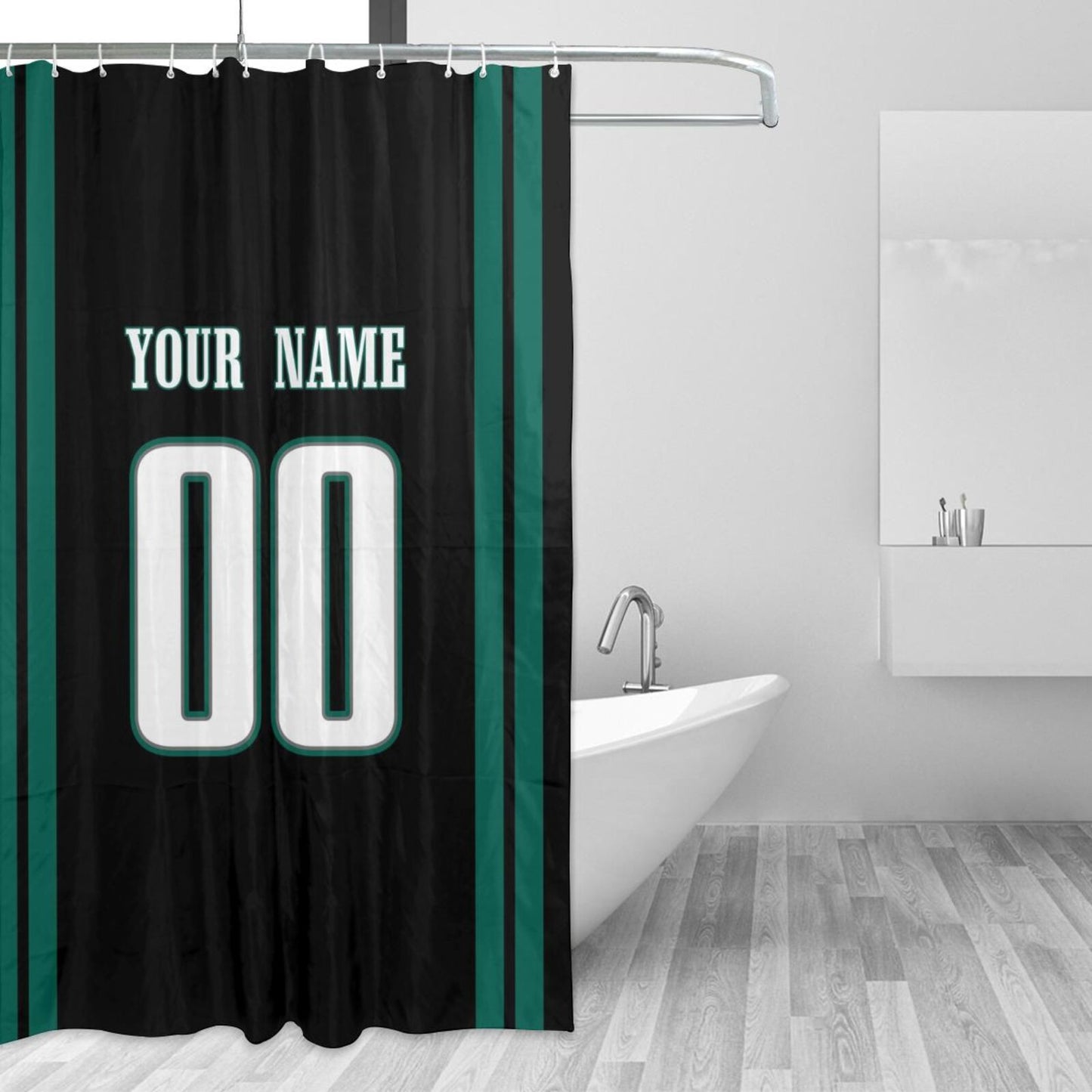 Custom Football Philadelphia Eagles style personalized shower curtain custom design name and number set of 12 shower curtain hooks Rings