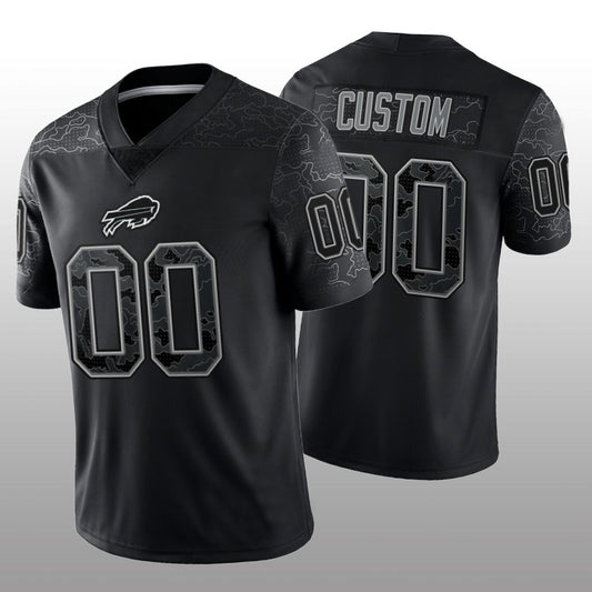Custom Football Buffalo Bills Stitched Black RFLCTV Limited Jersey
