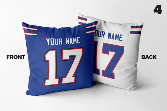 Set of 2 Custom Team Buffalo Bills Royal White Decorative Throw Pillow Case Print Personalized Football Style Fans Name & Number Birthday Gift