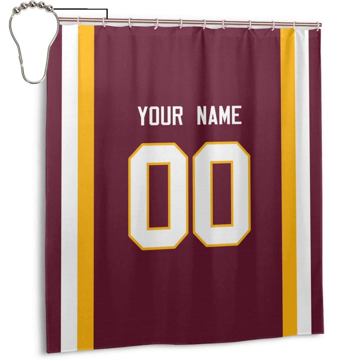 Custom Football Washington Commanders style personalized shower curtain custom design name and number set of 12 shower curtain hooks Rings