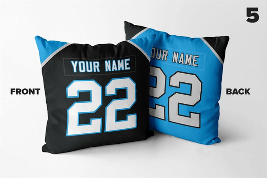 Set of 2 Custom Team Carolina Panthers Black blue Decorative Throw Pillow Case Print Personalized Football Pillowcase Fans Name & Number Birthday Gift