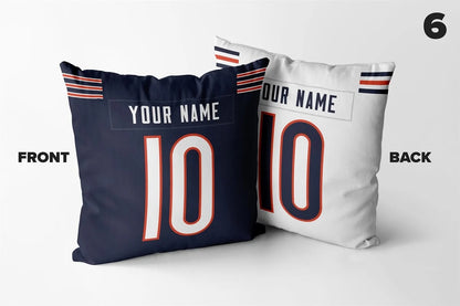 Set of 2 Custom Team Chicago Bears Navy White Decorative Throw Pillow Case Print Personalized Football Pillowcase Fans Name & Number Birthday Gift