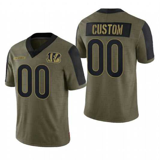 Custom Football Cincinnati Bengals Olive 2021 Salute To Service Limited Jersey Name And Number Size S to 6XL Christmas Birthday Gift