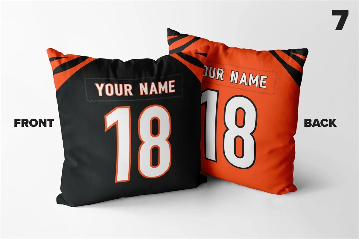 Set of 2 Custom Team Cincinnati Bengals Black Orange Decorative Throw Pillow Case Print Personalized Football Pillowcase Fans Name & Number Birthday Gift