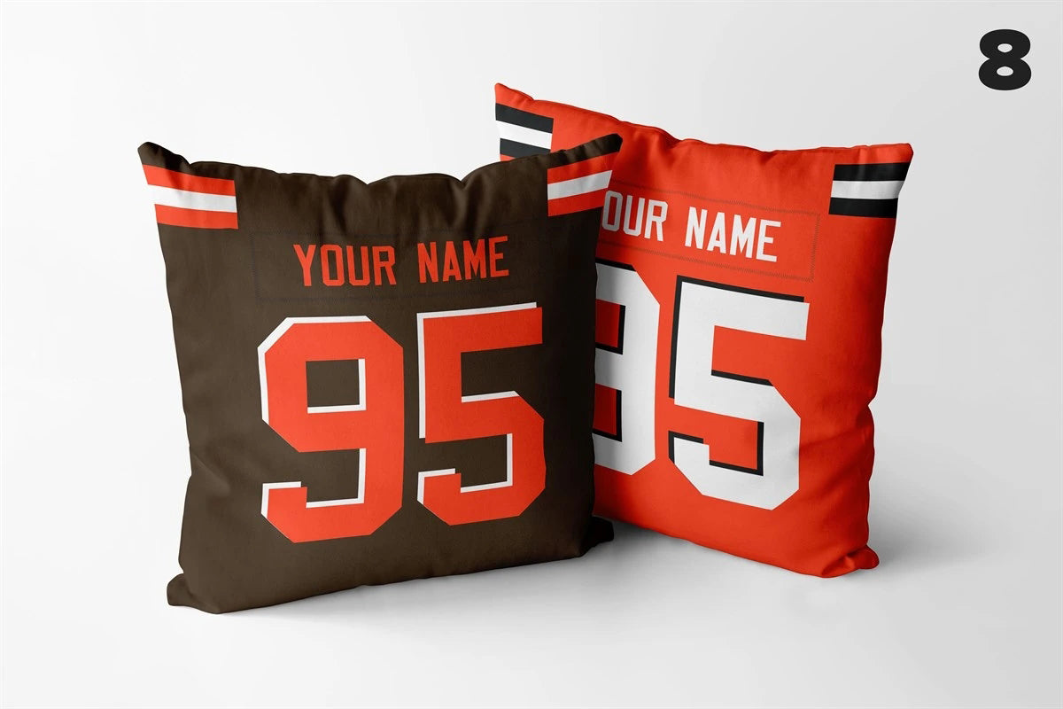 Set of 2 Custom Team Cleveland Browns Black Orange Decorative Throw Pillow Case Print Personalized Football Pillowcase Fans Name & Number Birthday Gift