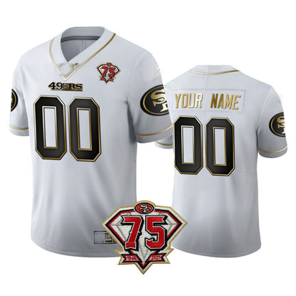 Custom Football San Francisco 49ers White Golden Stitched