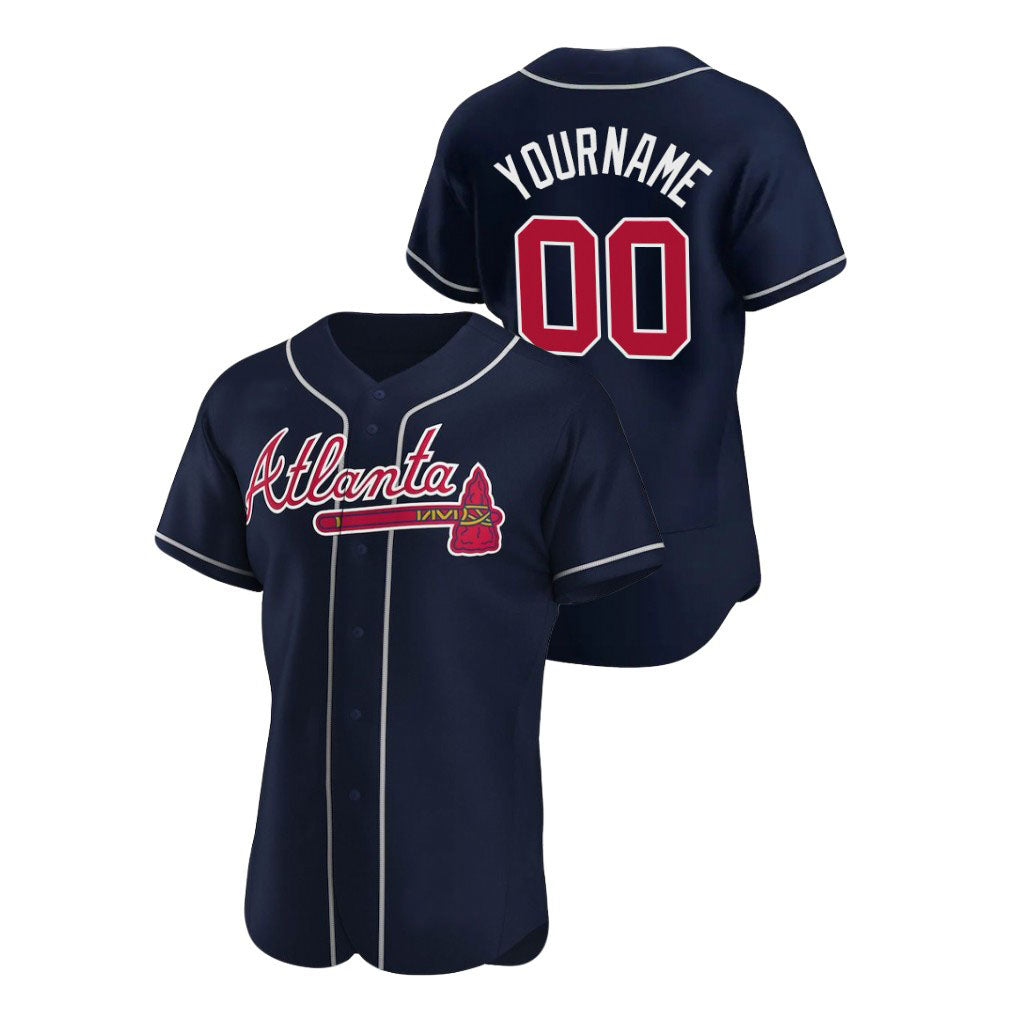 Custom Baseball Mens Atlanta Braves Stitched Navy Jersey