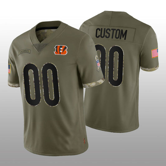 Custom Football Cincinnati Bengals Stitched Olive 2022 Salute To Service Limited Jersey