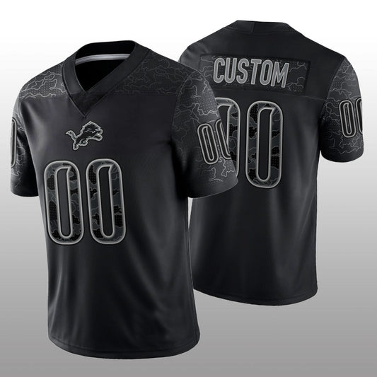 Custom Football Detroit Lions Stitched Black RFLCTV Limited Jersey