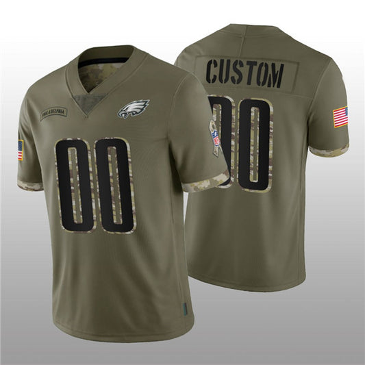 Custom Football Philadelphia Eagles Stitched Olive 2022 Salute To Service Limited Jersey