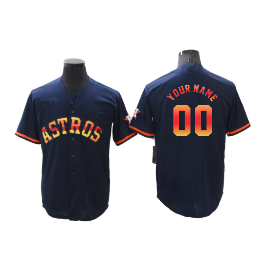 Custom Men Houston Astros Navy Rainbow Stitched Baseball Jersey