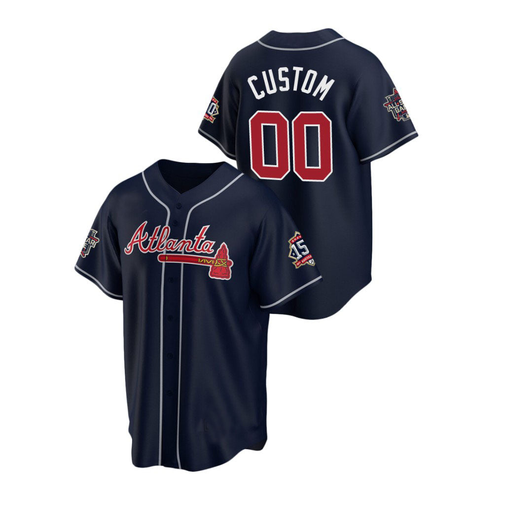 Custom Jerseys Atlanta Braves Navy Men Youth Women Stitched Team Name Number Birthday gift 2021 All Star 150th