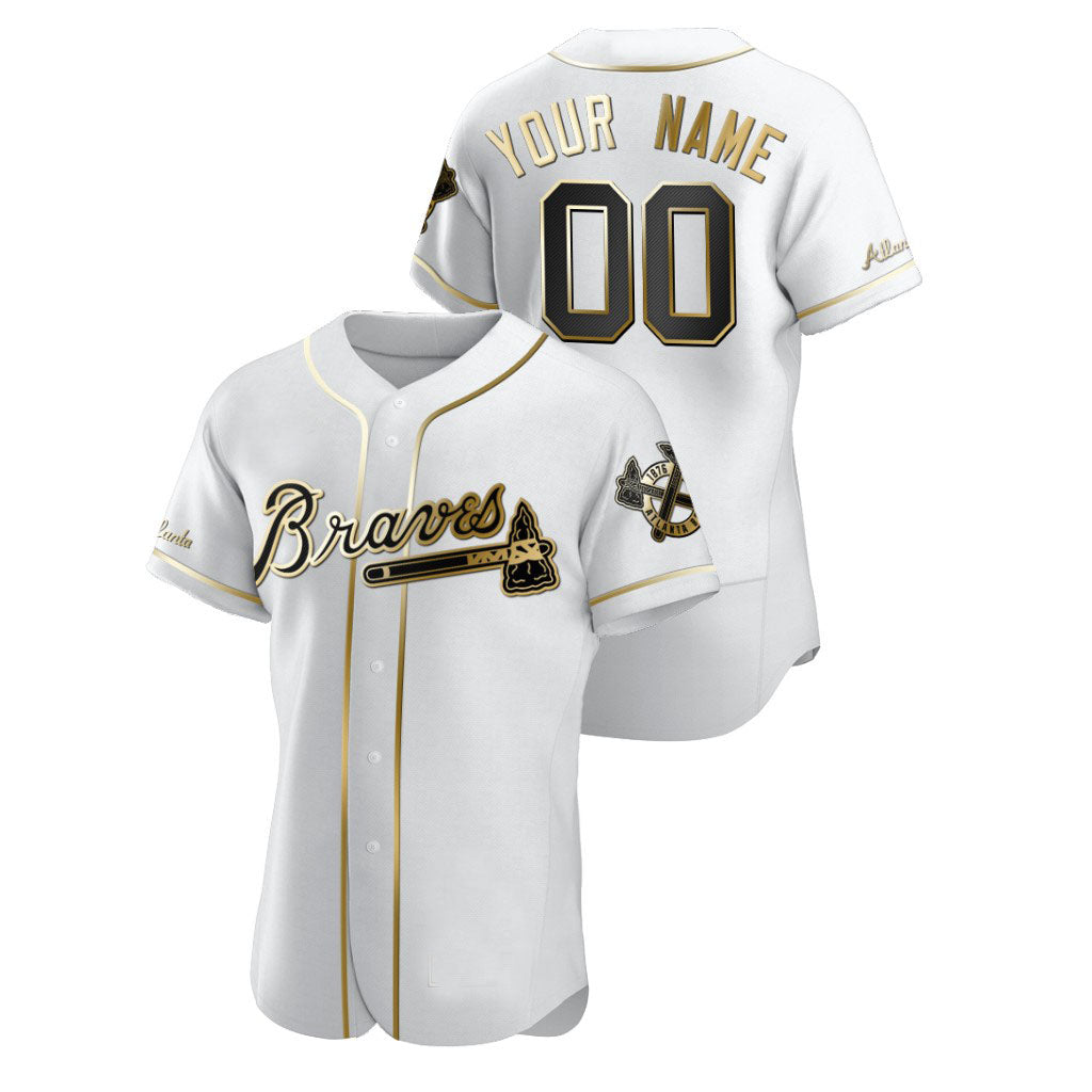 Custom Men Baseball Atlanta Braves Golden Edition White Stitched Jersey Birthday gift