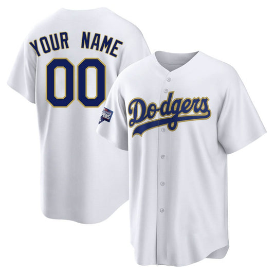 Custom Men's Los Angeles Dodgers White Gold Program Stitched Jerseys